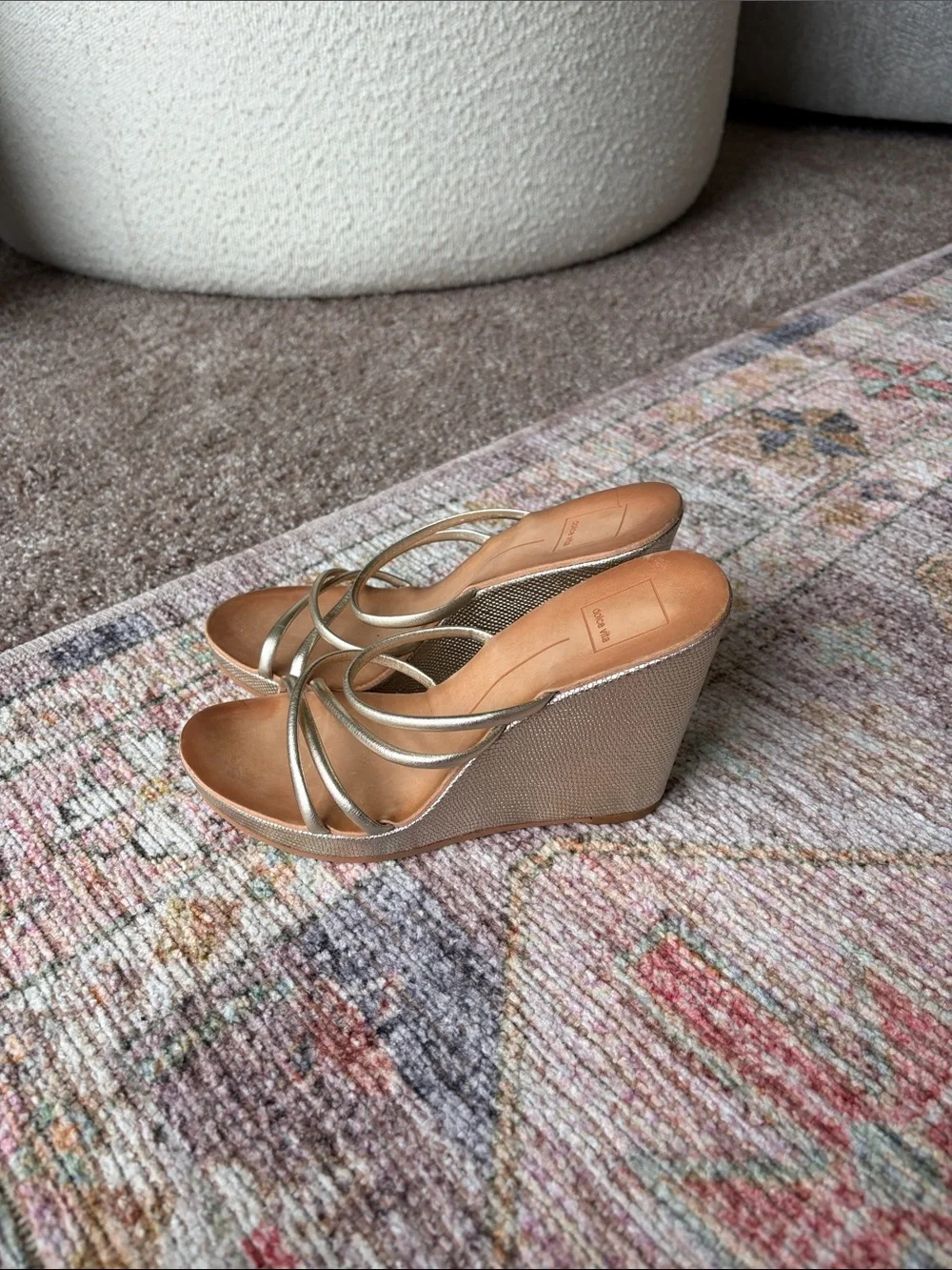 Dolce Vita Gold Strappy Wedge Slide Sandals